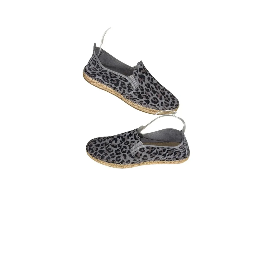 Free People Leopard Print Espadrille Flats Grey Animal Slip On Shoes Size 38
